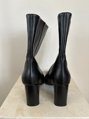 Camilla and Marc Black Leather Square Toe Ankle Boots, 41