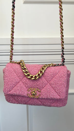 Chanel Pink Tweed Boucle 19 Bag