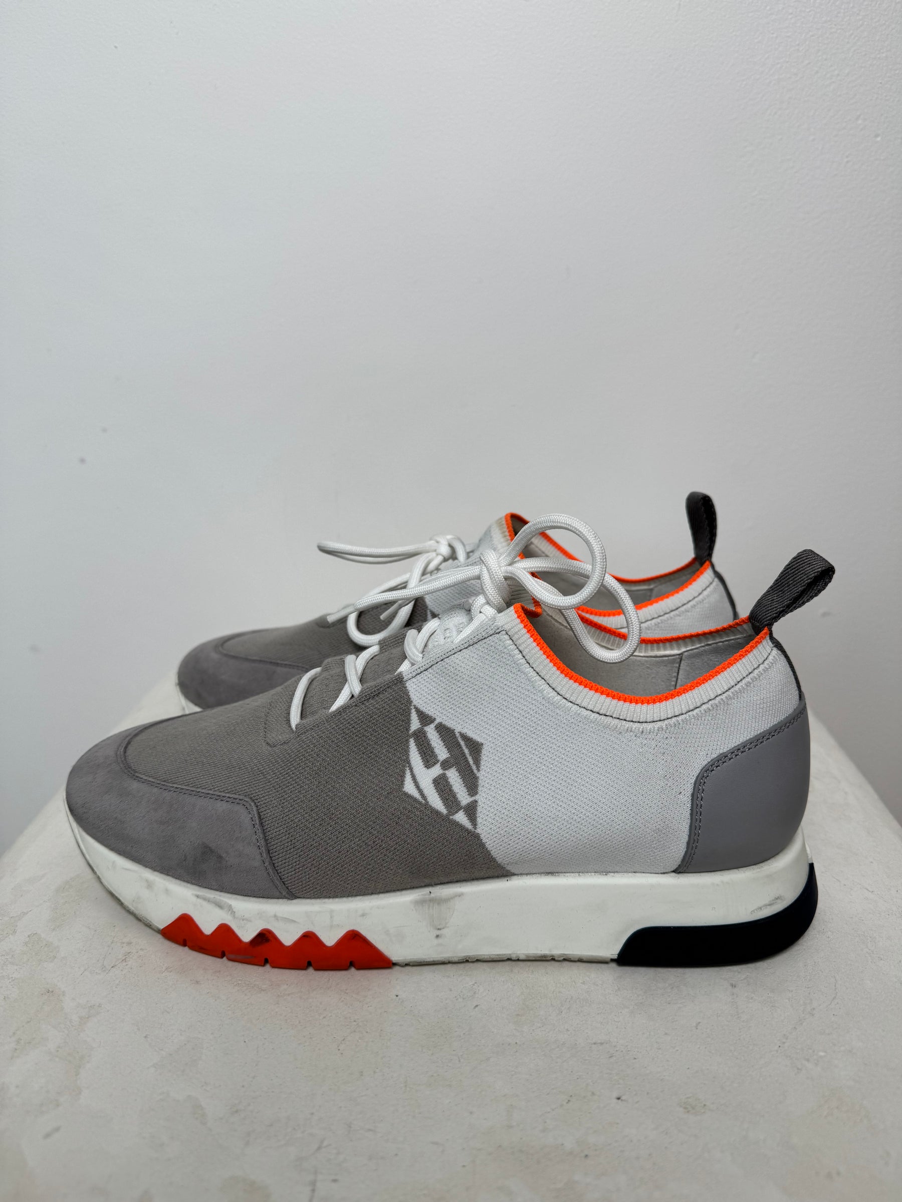 Hermès Grey and White Knit Sneakers, 40