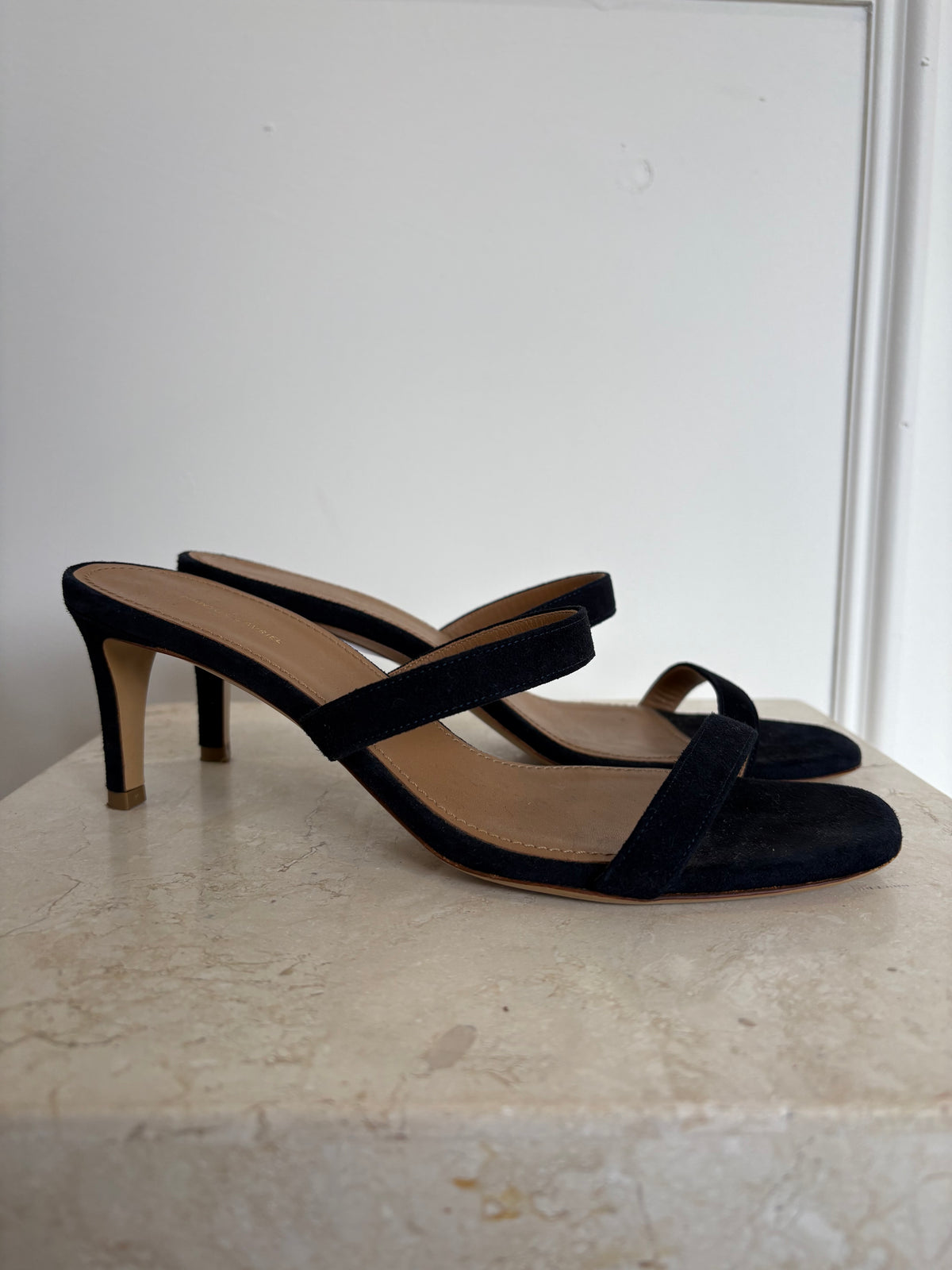 Mansur Gavriel Navy Suede Strappy Mules, 37