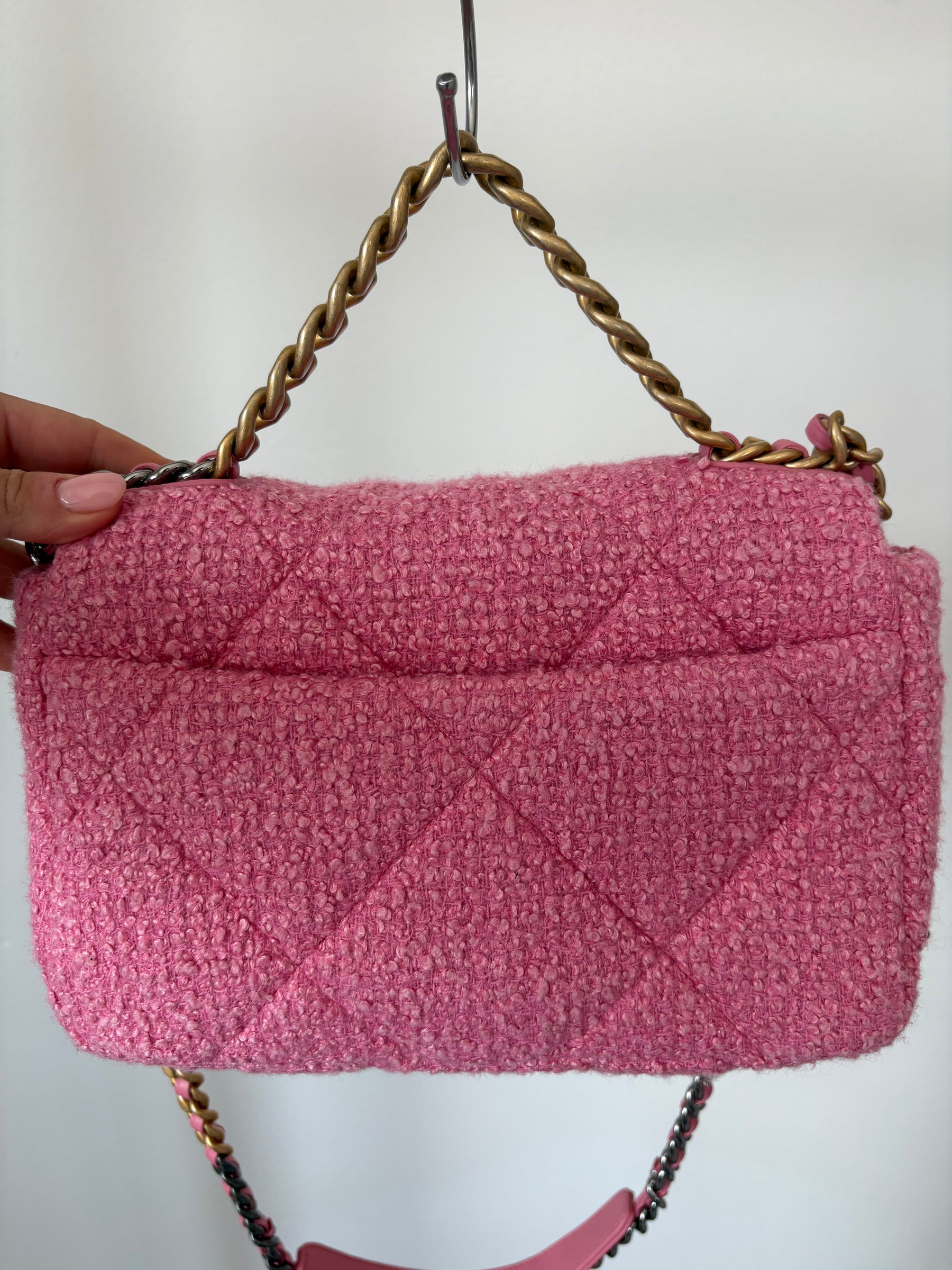 Chanel Pink Tweed Boucle Small 19 Bag