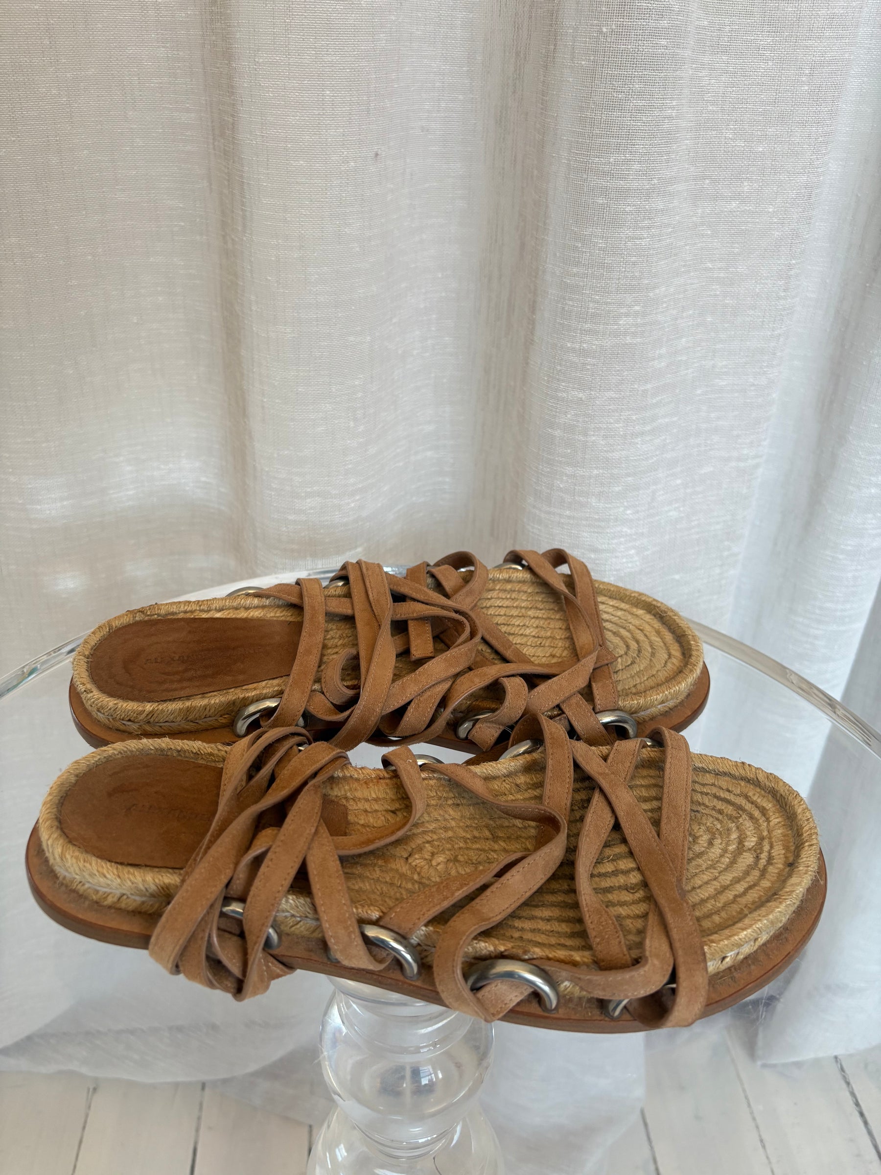 Alexander Wang Tan Suede Espadrille lace Up Sandals, 39