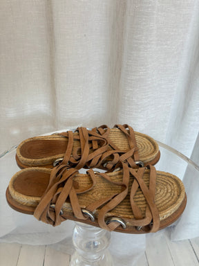 Alexander Wang Tan Suede Espadrille lace Up Sandals, 39