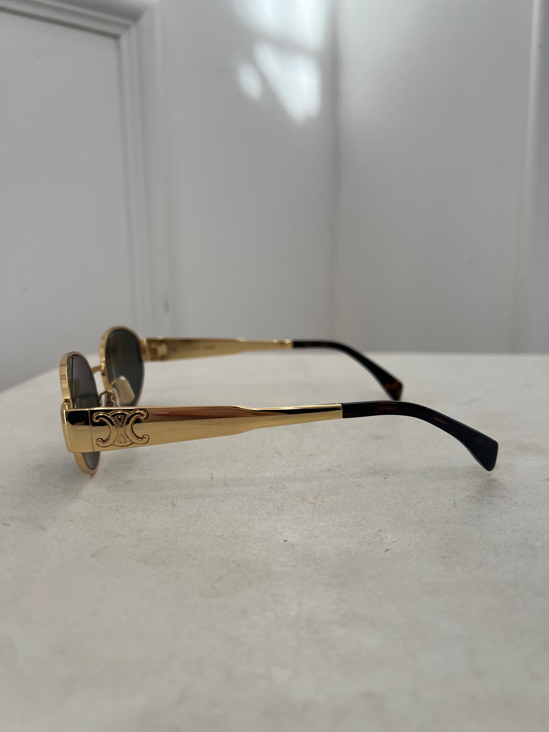Celine Gold Triomphe Oval Sunglasses