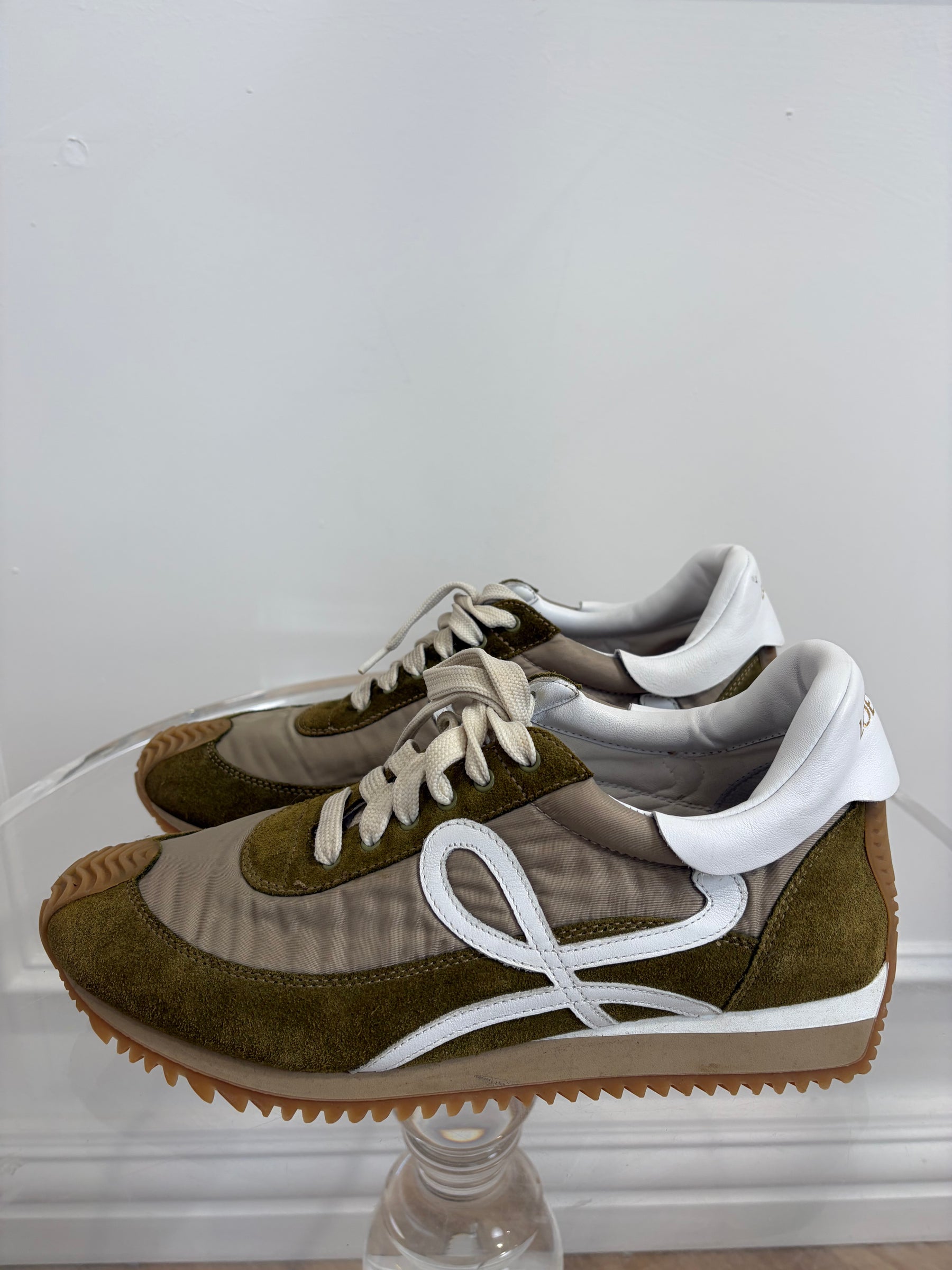 Loewe Khaki and White Nylon and Suede Flow Runner, 40