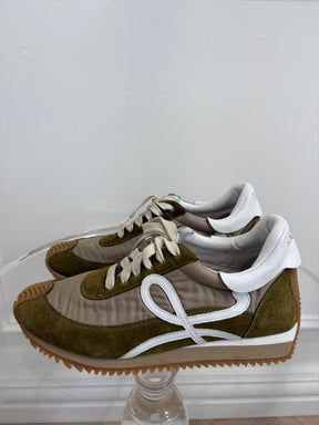 Loewe Khaki and White Nylon and Suede Flow Runner, 40