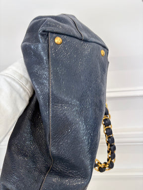 Prada Navy Craquele Cervo Lux Chain Tote Bag