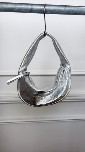 By Far Silver Crinkle Shoulder Hobo