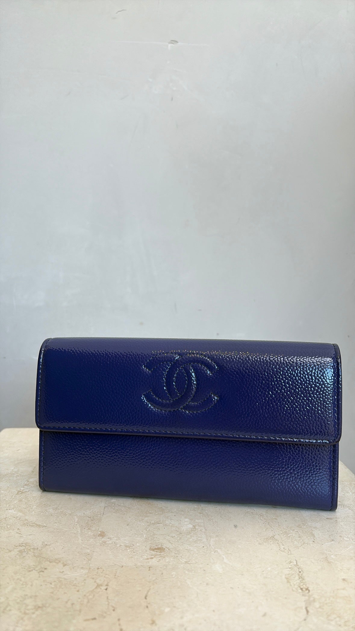 Chanel Purple Grained Patent Leather Flap Logo Wallet