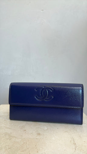 Chanel Purple Grained Patent Leather Flap Logo Wallet