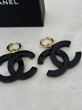 Chanel Black Crystal Embellished CC Drop Earring