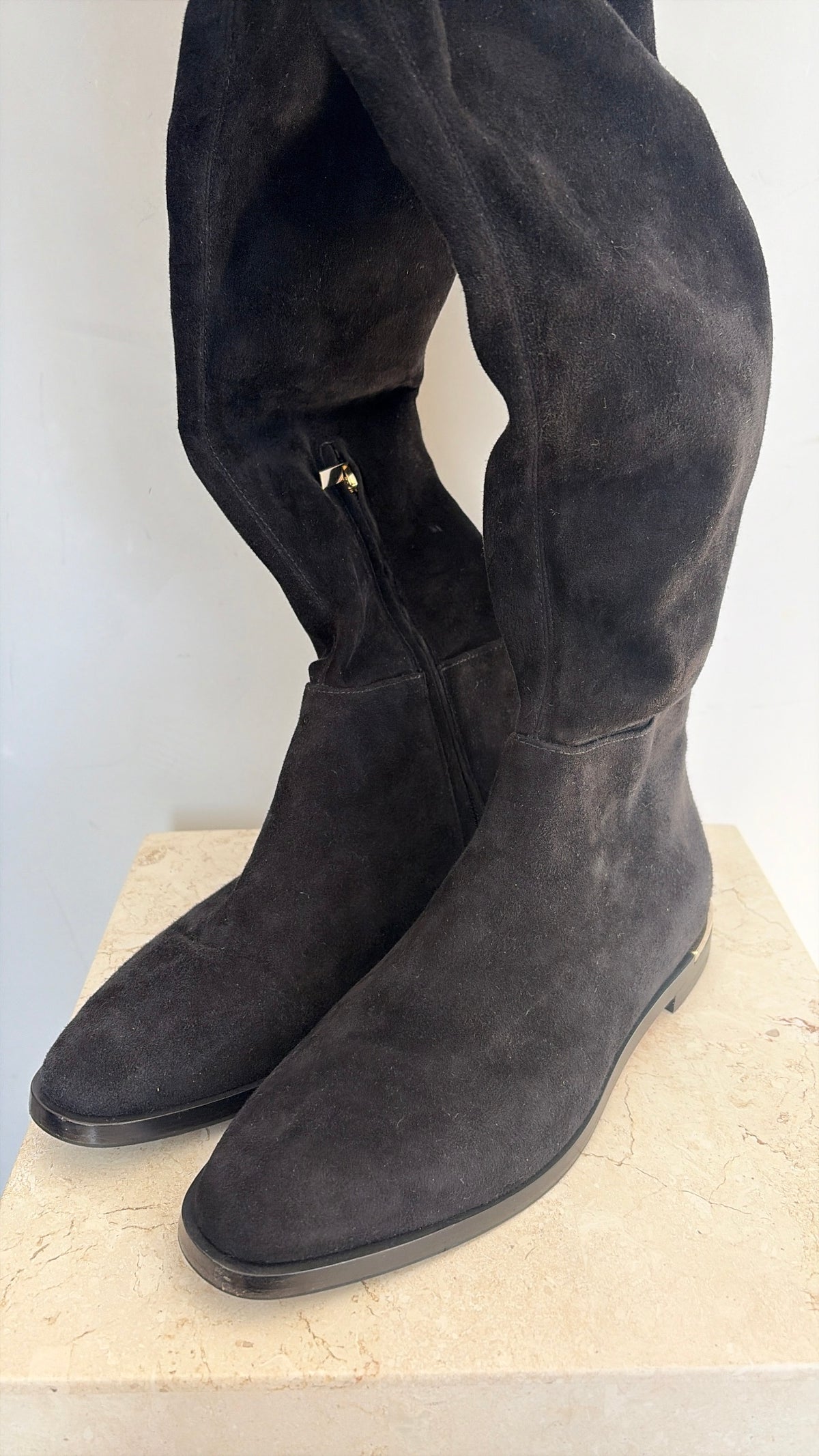 Jimmy Choo Black Suede Thigh High Flat Boots, 38.5