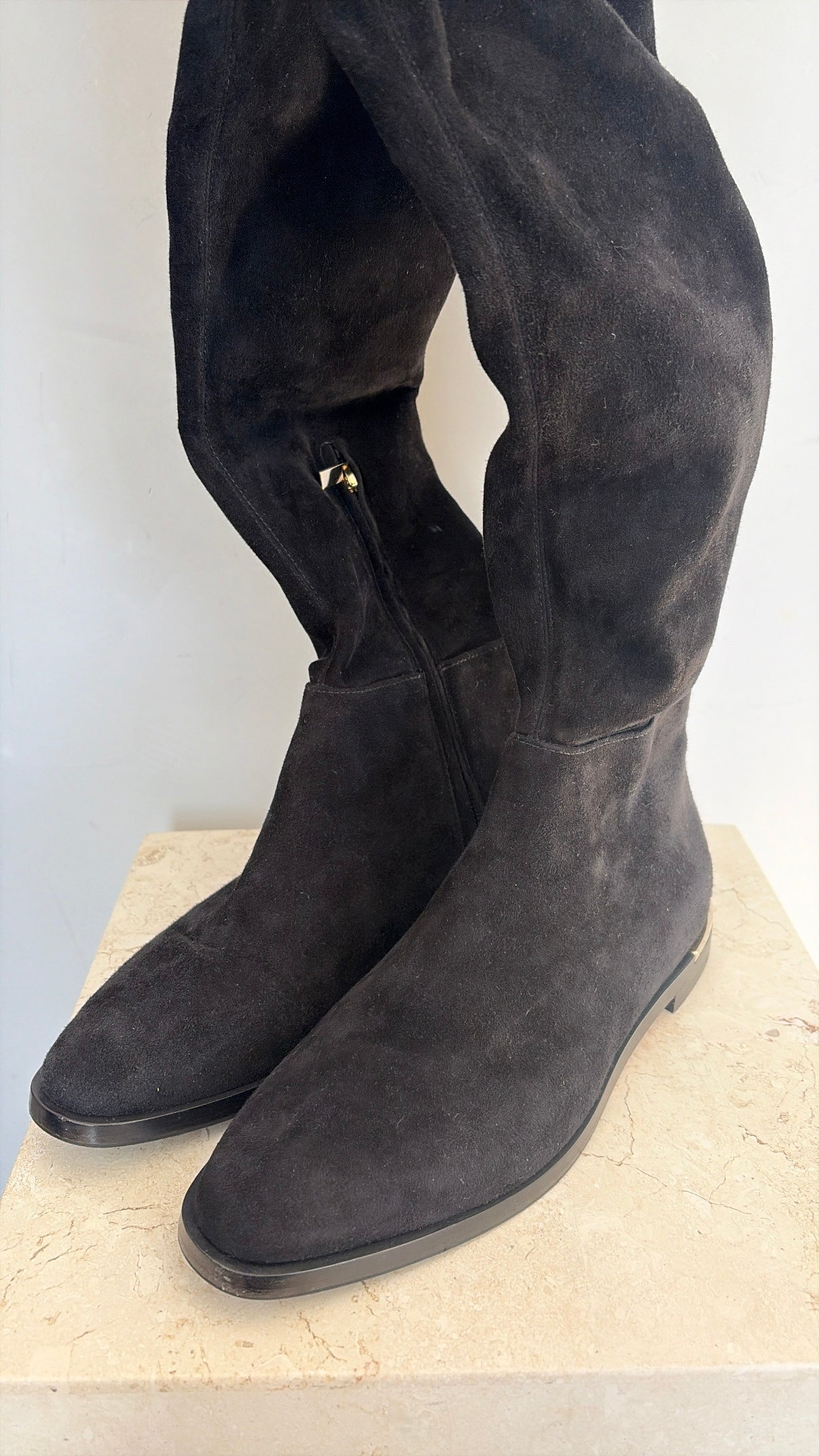 Jimmy Choo Black Suede Thigh High Flat Boots, 38.5