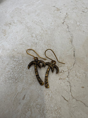 Saint Laurent Gold Tone Palm Tree Dangle Earrings