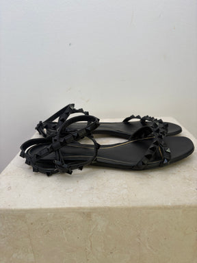 Valentino Garavani Black Leather Rockstud Sandals, 37