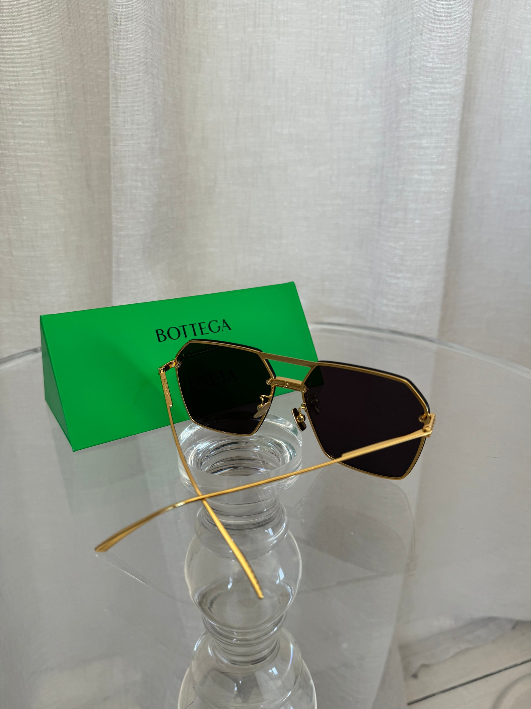 Bottega Veneta Black and Gold Hexagonal Sunglasses