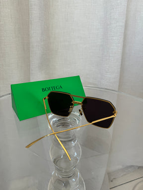 Bottega Veneta Black and Gold Hexagonal Sunglasses