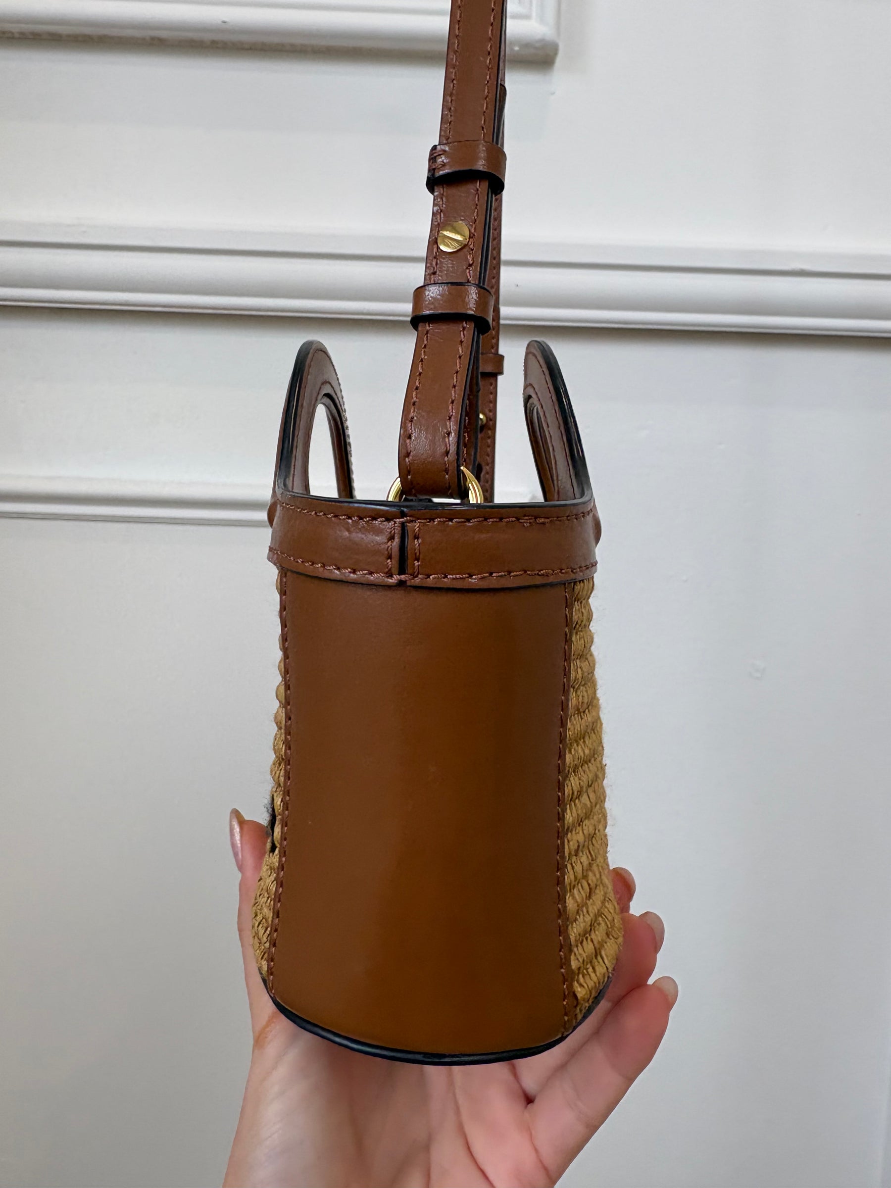 MARNI Brown Leather and Raffia Mini Logo Tote