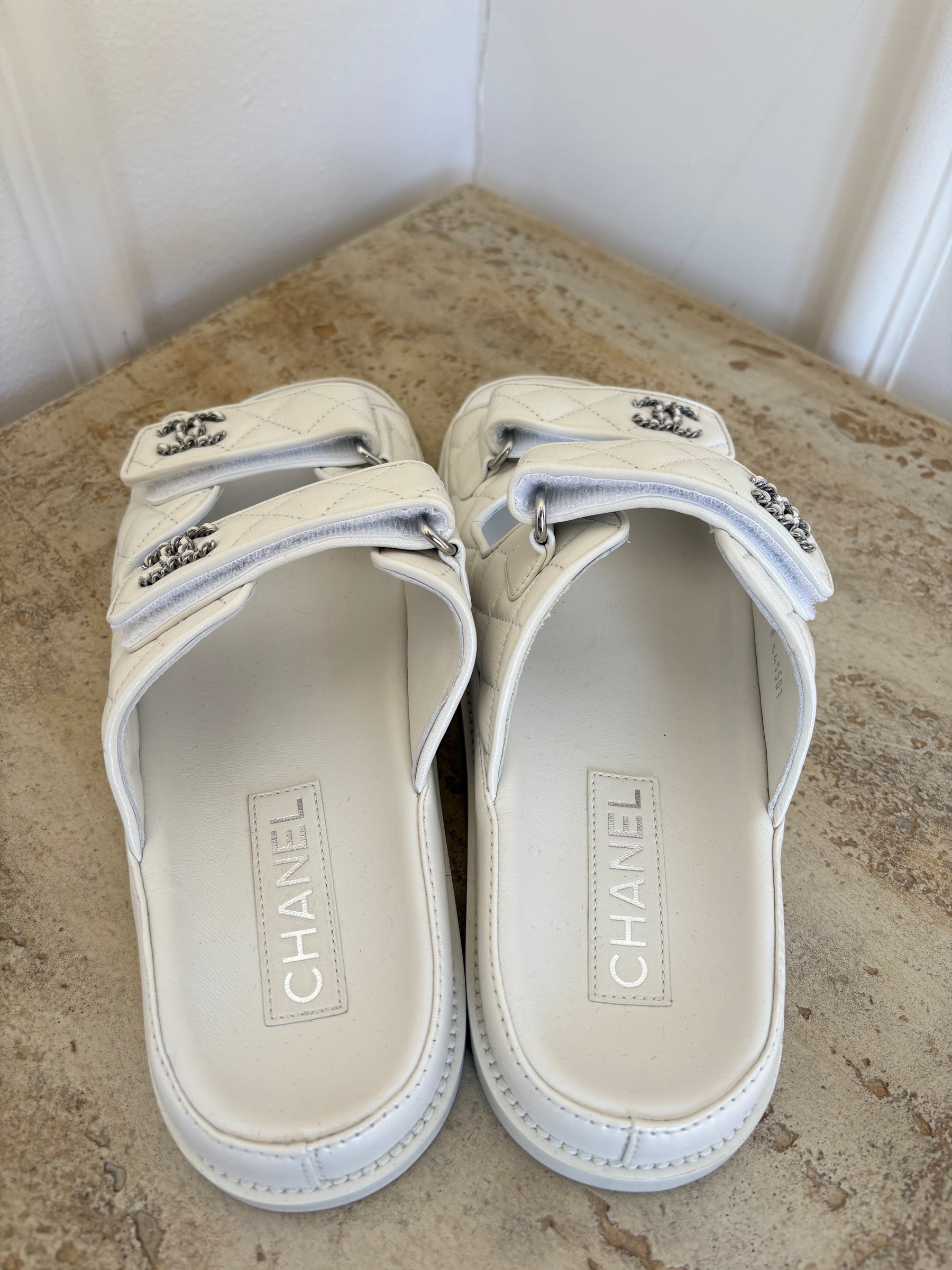 Chanel White Lambskin Leather Backless Dad Sandal, 40