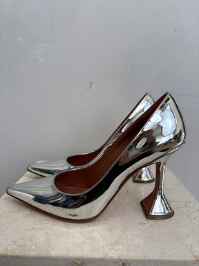 Amina Muaddi Silver Metallic Pointed Ami Pump, 39