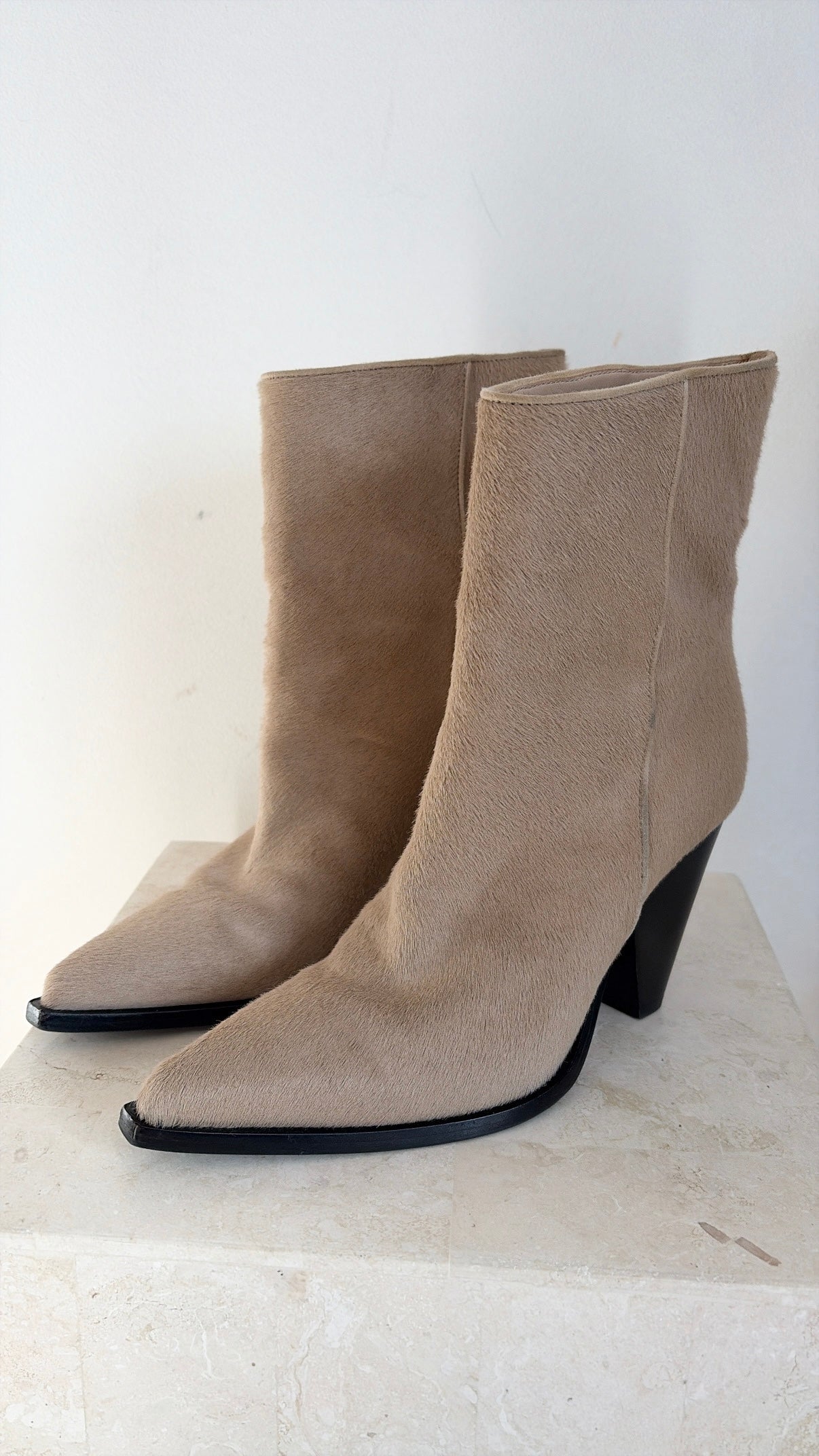 Scarosso Beige Ponyhair Ankle Boots, 38.5