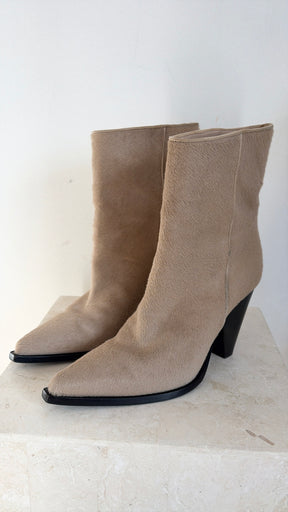 Scarosso Beige Ponyhair Ankle Boots, 38.5