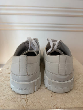 Hermès White Leather Cross Sneakers, 37