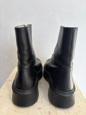 The Row Black Leather Zip Front Boots, 37.5