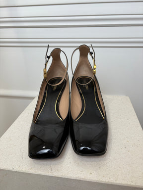 Valentino Garavani Black Patent Leather Heeled Mary-Janes, 39