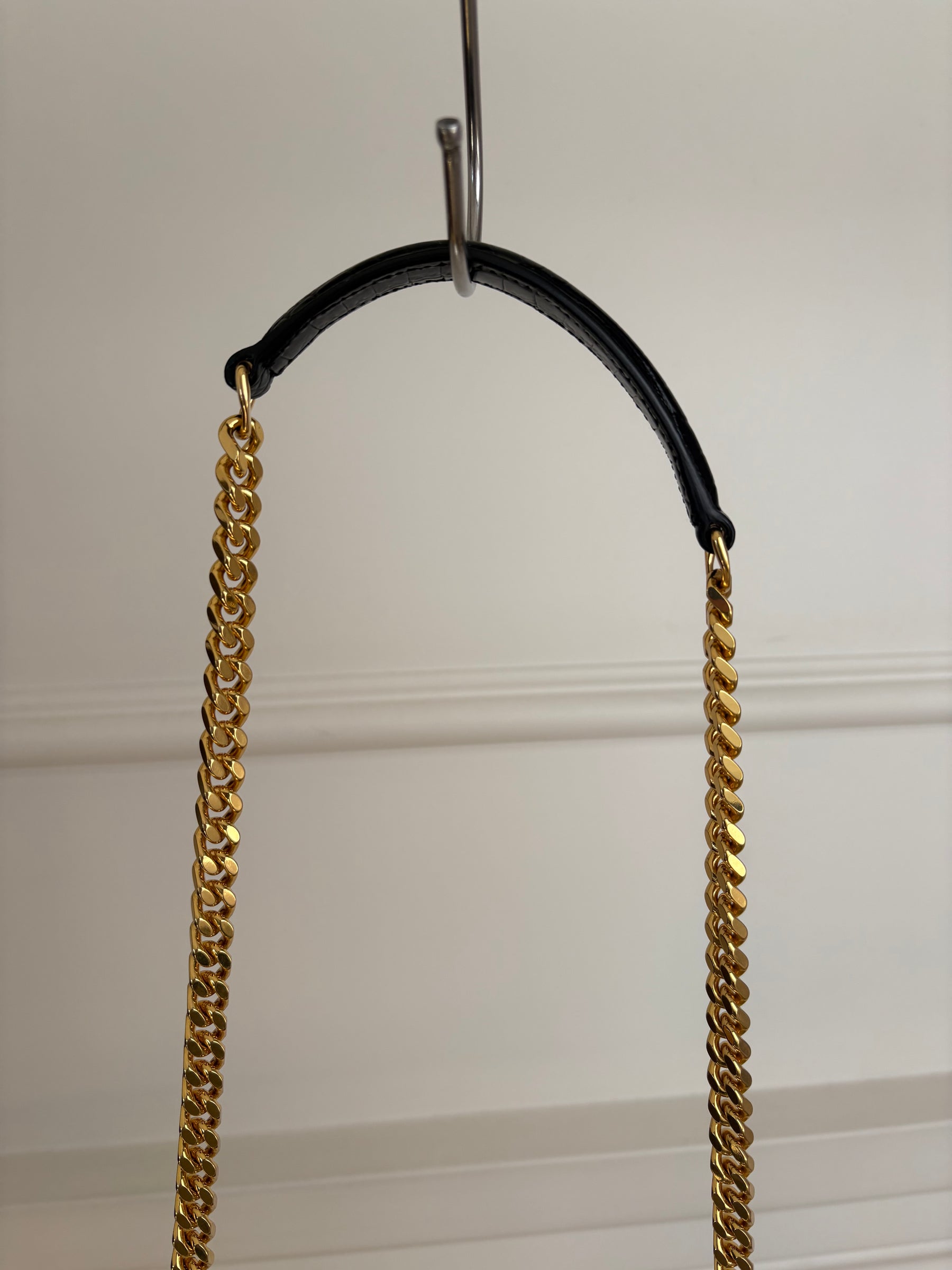 Saint Laurent Black Croc Embossed Sunset Bag