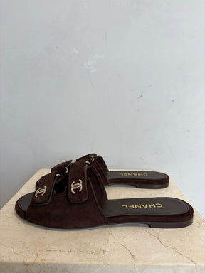 Chanel Brown Suede CC City Sandal, 39