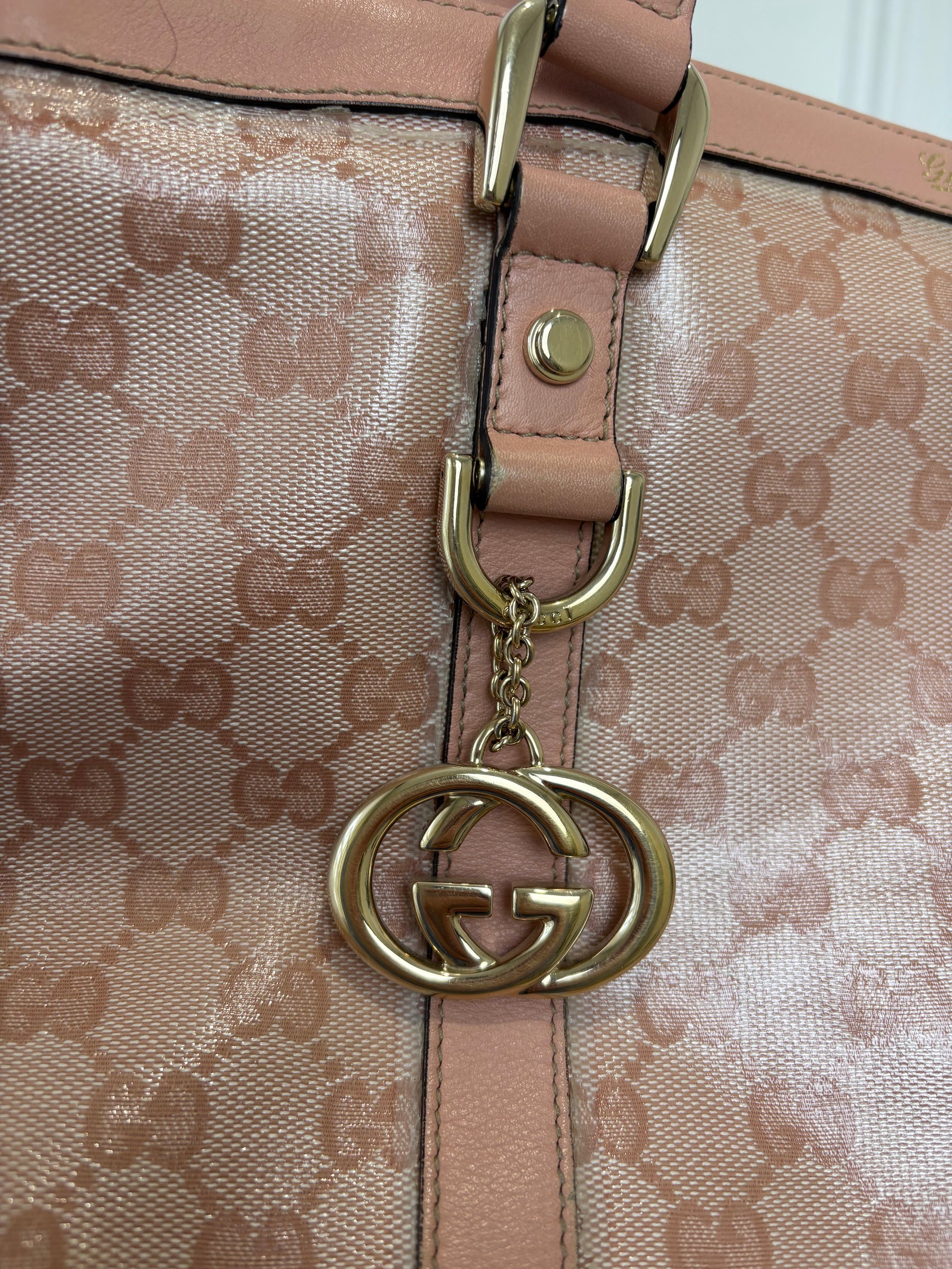 Gucci Pink Coated Canvas Monogram Medium Abbey Tote