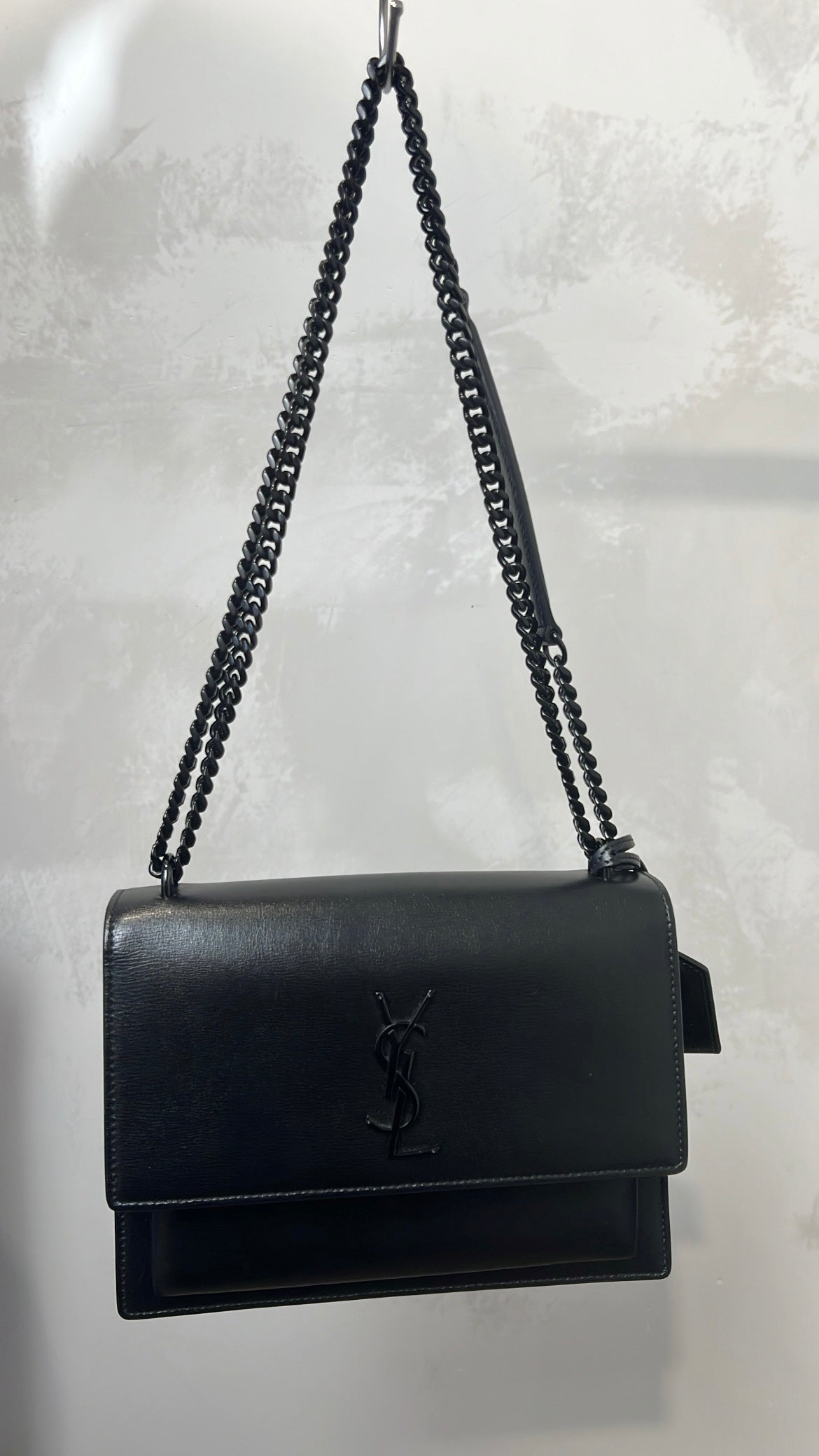 Saint Laurent Black Leather Sunset Bag with Black Hardware
