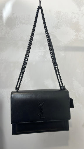 Saint Laurent Black Leather Sunset Bag with Black Hardware