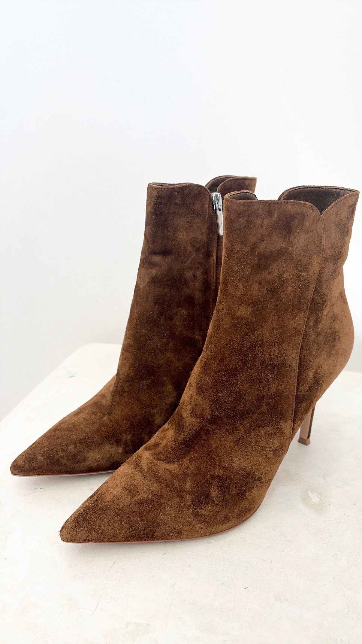 Gianvito Rossi Brown Suede Pointed Ankle Boot Stilletto, 38.5