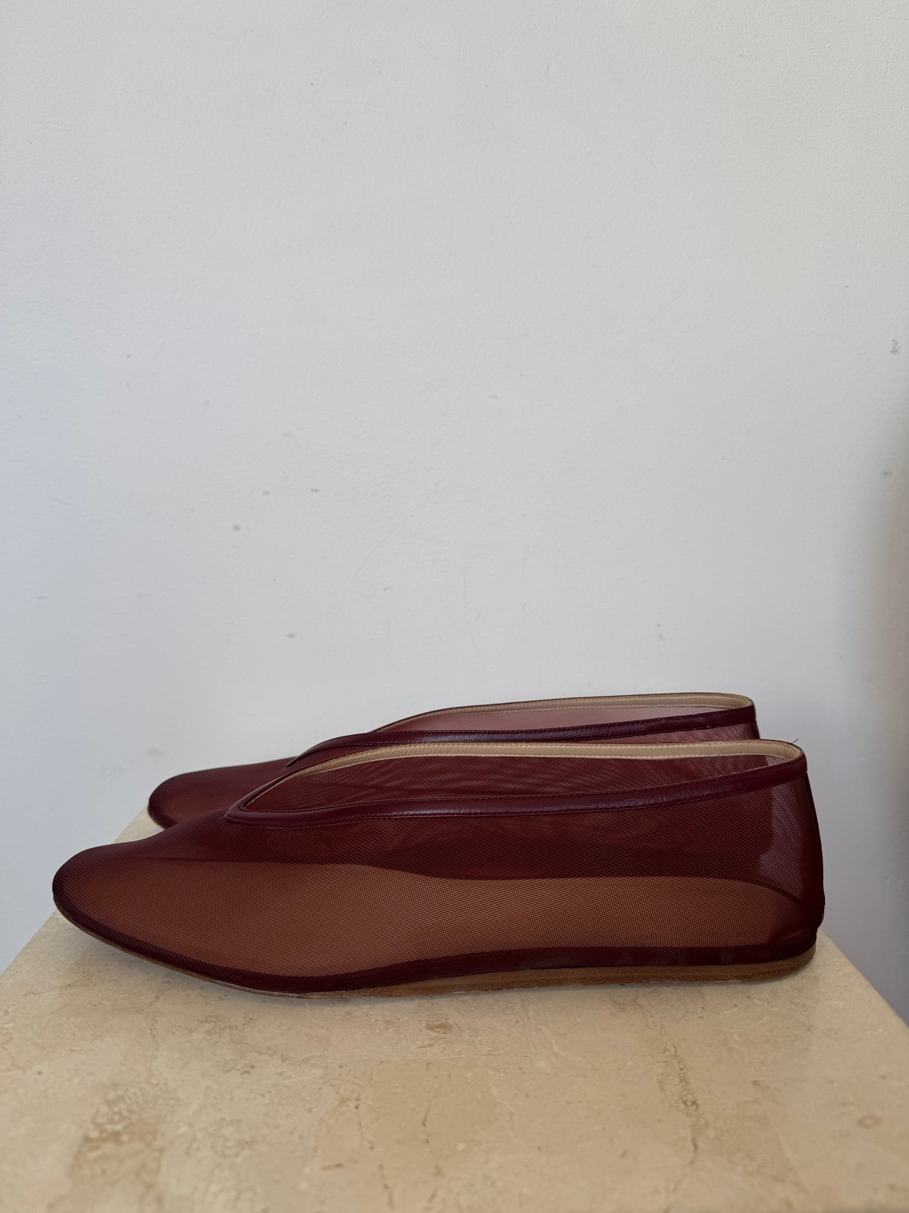Le Monde Beryl Mesh Ballet Flats in Burgundy, 41.5