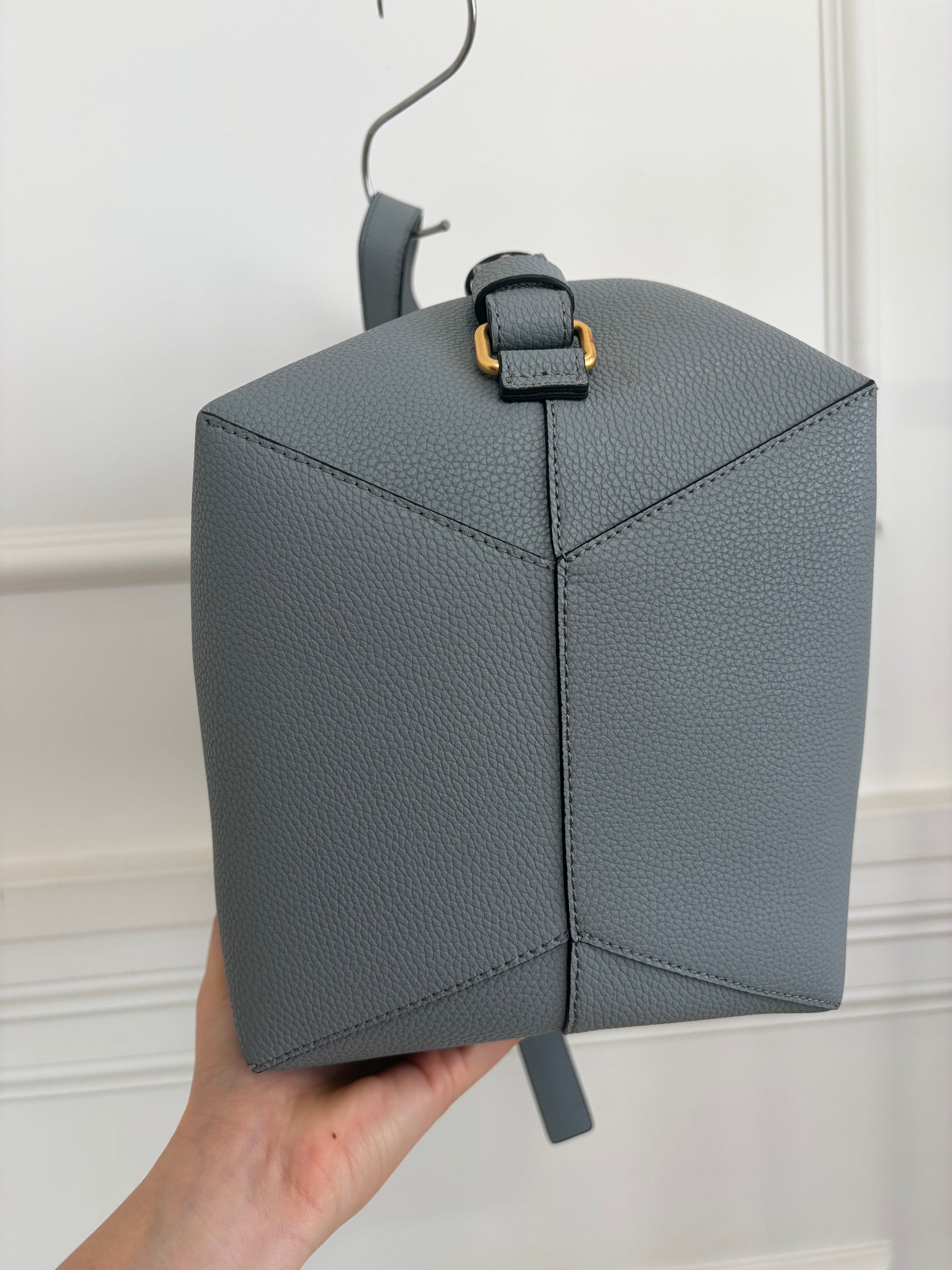 Oroton Grey Leather Bucket Bag with Internal Pouch