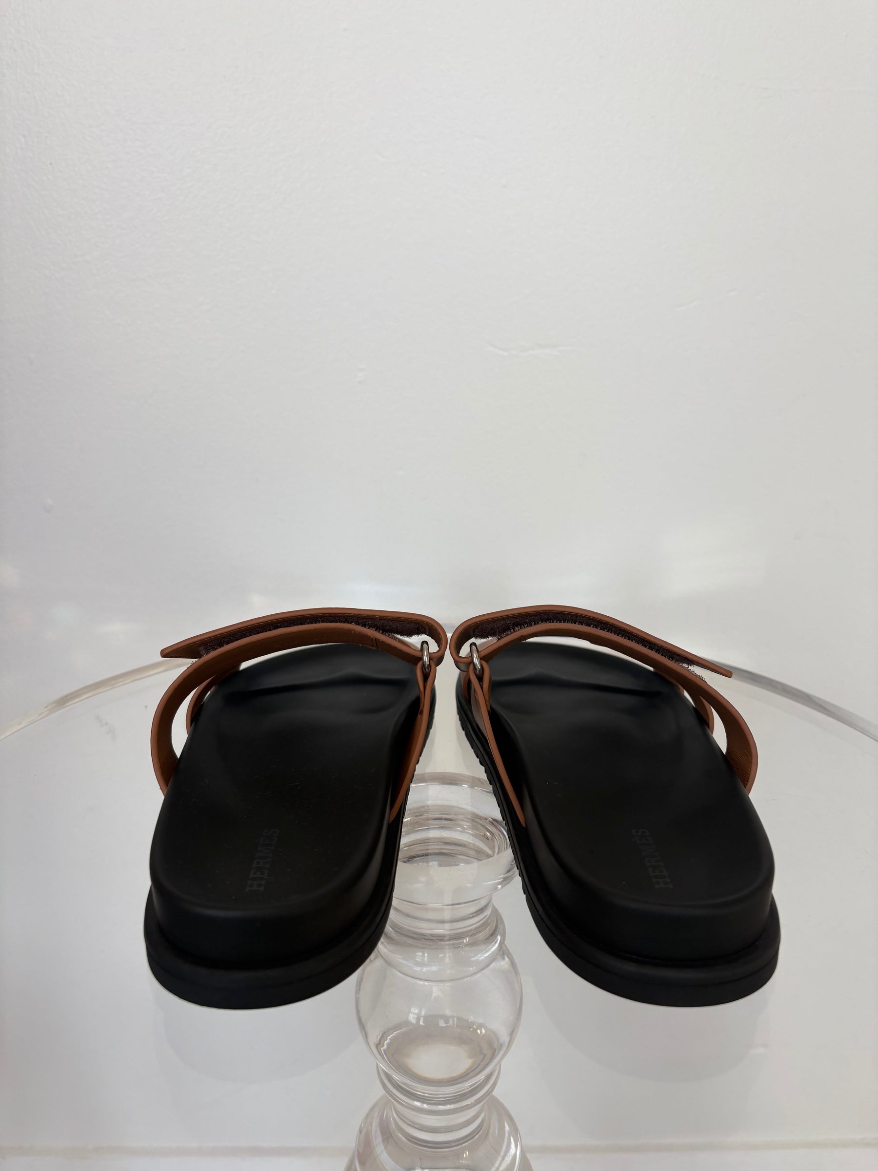 Hermès Tan Leather Chypre Sandals, 38.5
