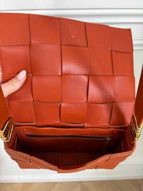 Bottega Veneta Terracotta Leather Woven Charm Cassette Bag