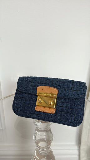Miu Miu Croc-Embossed Denim Clutch