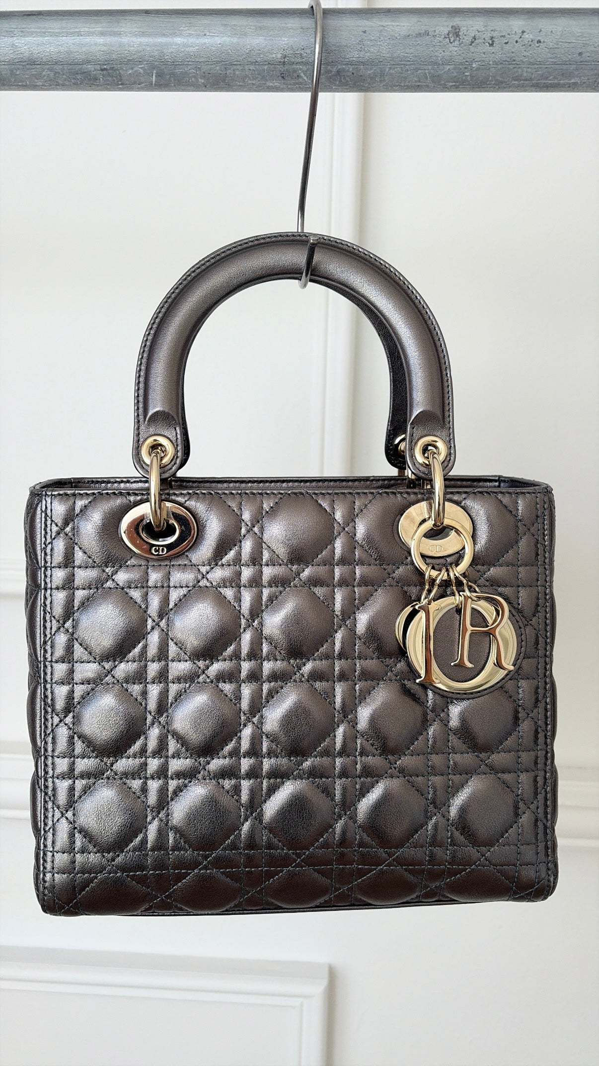 Dior Pewter Cannage Leather Medium Lady Dior