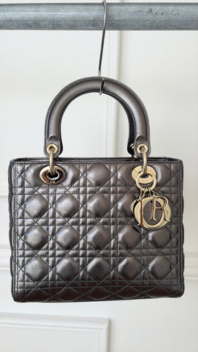 Dior Pewter Cannage Leather Medium Lady Dior