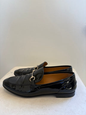 Gucci Black Pantent Loafers, 39