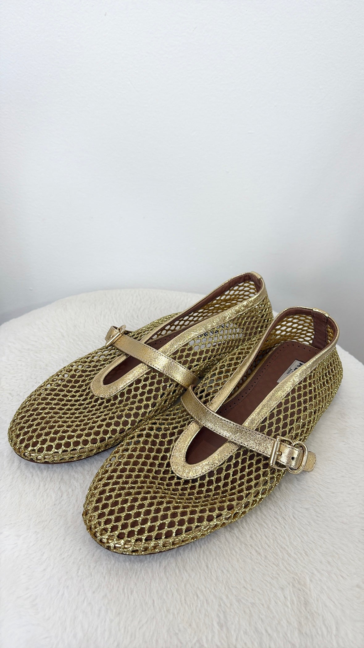 Alaïa Gold Net Ballet Flats, 41