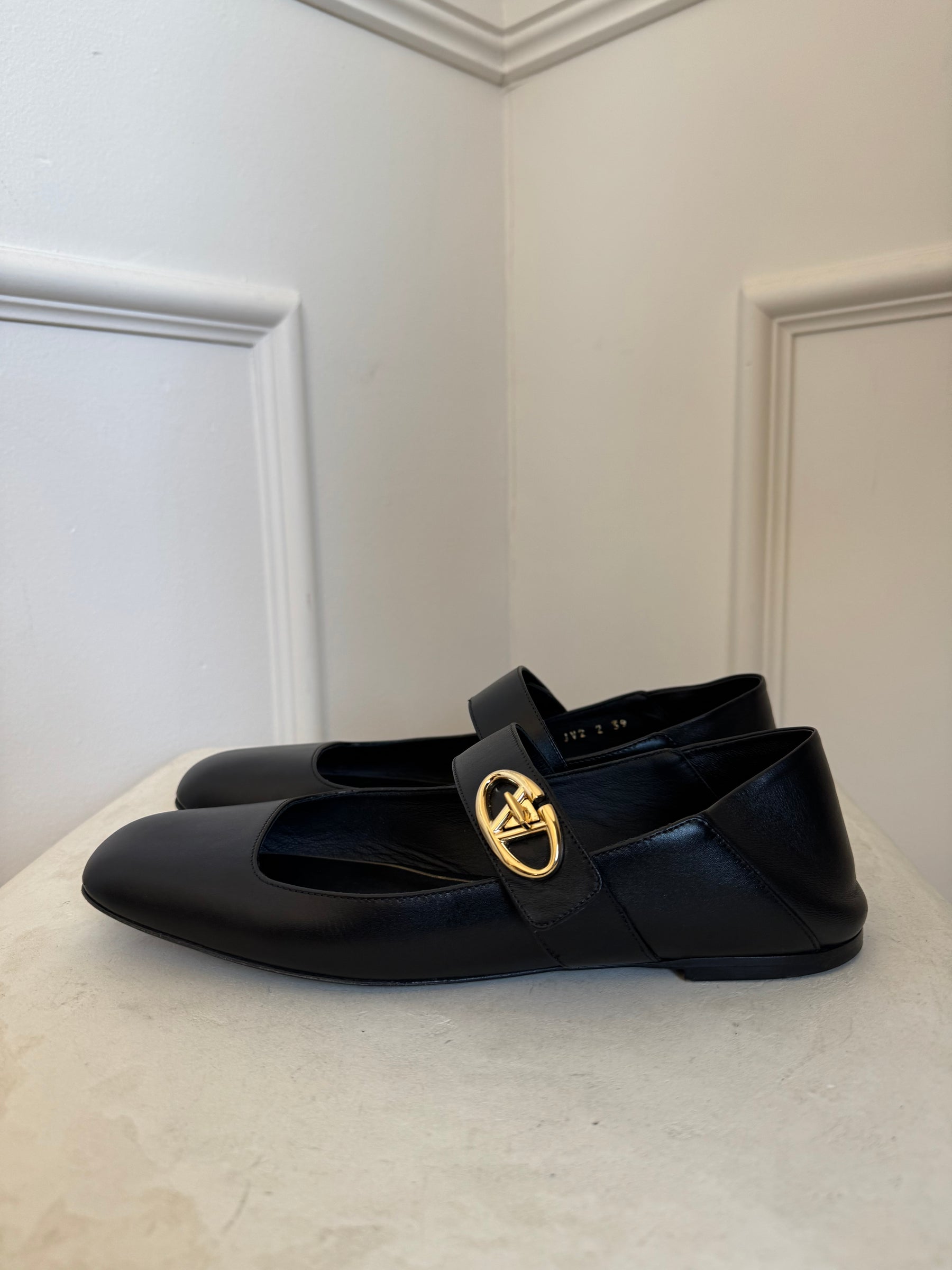 Valentino Black VLogo Locker Mary-Jane Ballerina Flats, 39