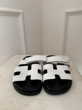 Hermès White Leather Chypre Sandals, 39.5