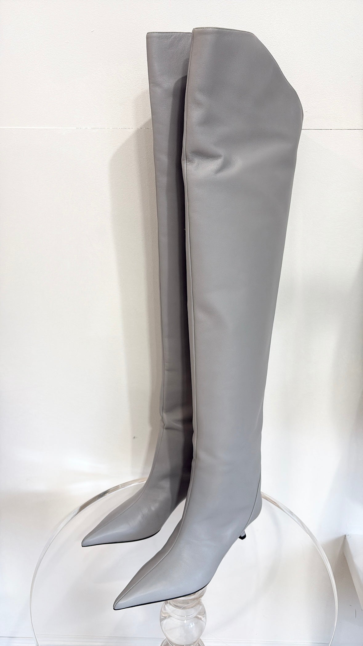 Jimmy Choo Light Grey Leather Pointed Thigh High Vari Boot, 38