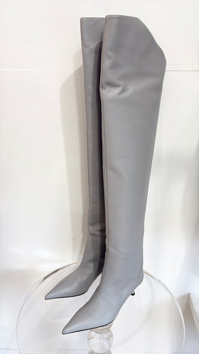 Jimmy Choo Light Grey Leather Pointed Thigh High Vari Boot, 38