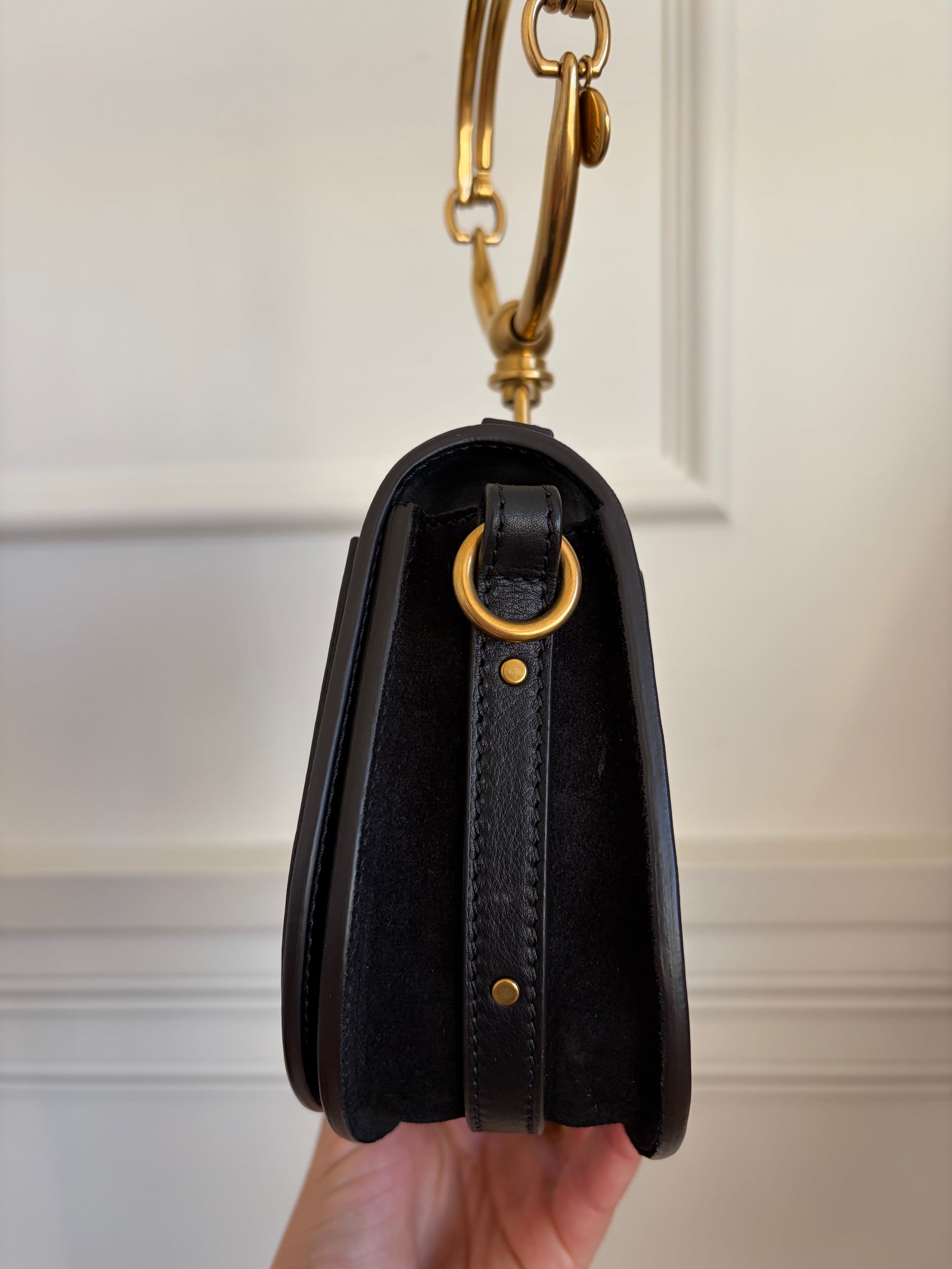 Chloé Black Leather and Suede Nile Bracelet Bag