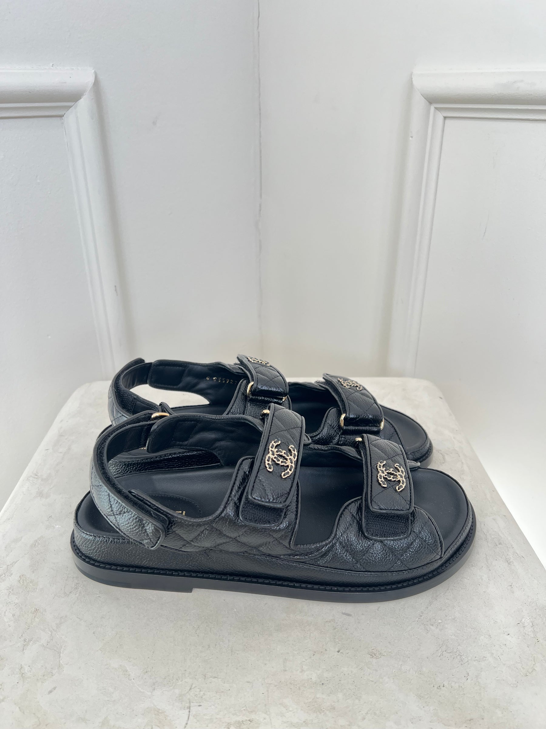 Chanel Black Quilted Leather Dad Sandals, 39C